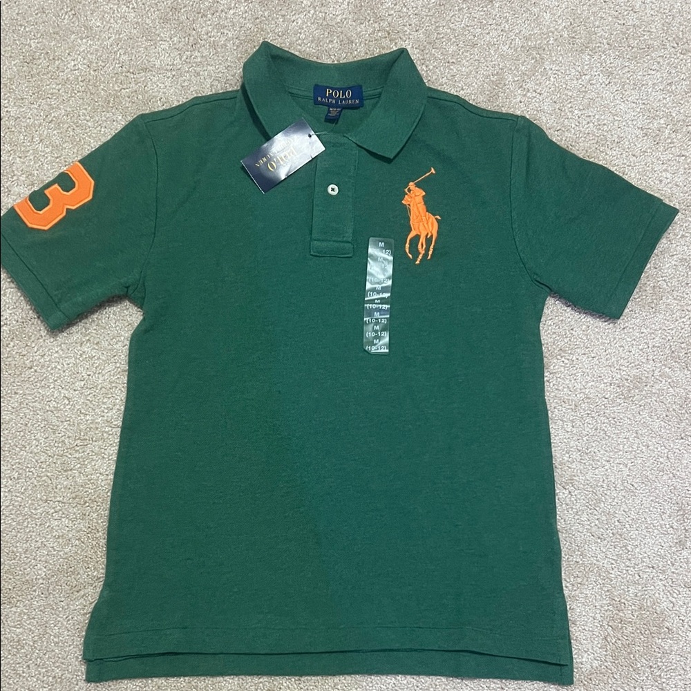 Polo by Ralph Lauren Kids Polo Shirt in Green with Orange Accents